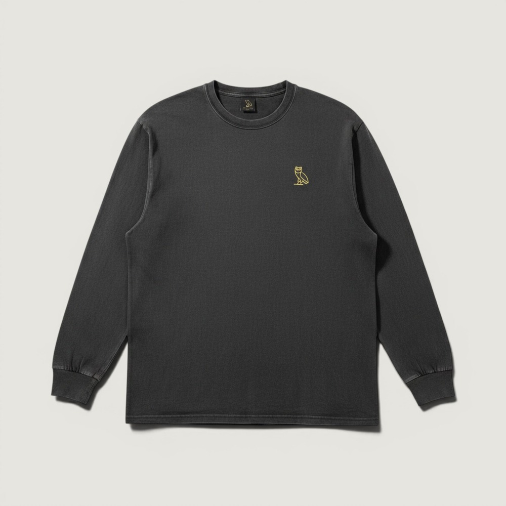 OVO October's Very Own Garment Dyed Longsleeve T Shirt Black Large